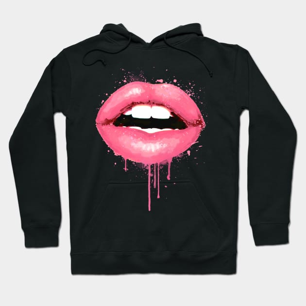 Pink Lips Mouth Love Kiss Print Sexy Girl Hoodie by LotusGifts